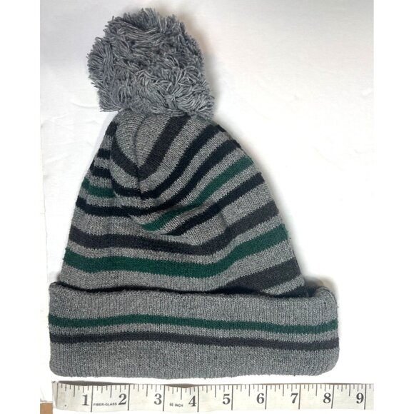 Gray Striped Knit Pom-Pom Beanie Hat 18p - Picture 7 of 7